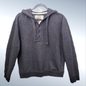 JACHS NY Fleece Hooded Henley Sustainable Charcoal Grey Stripe Men's Medium
